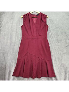Womens Knitee Sleeveless Sheath Dress Crimson Size XL Zip Up Ruffle Wrap Bottom
